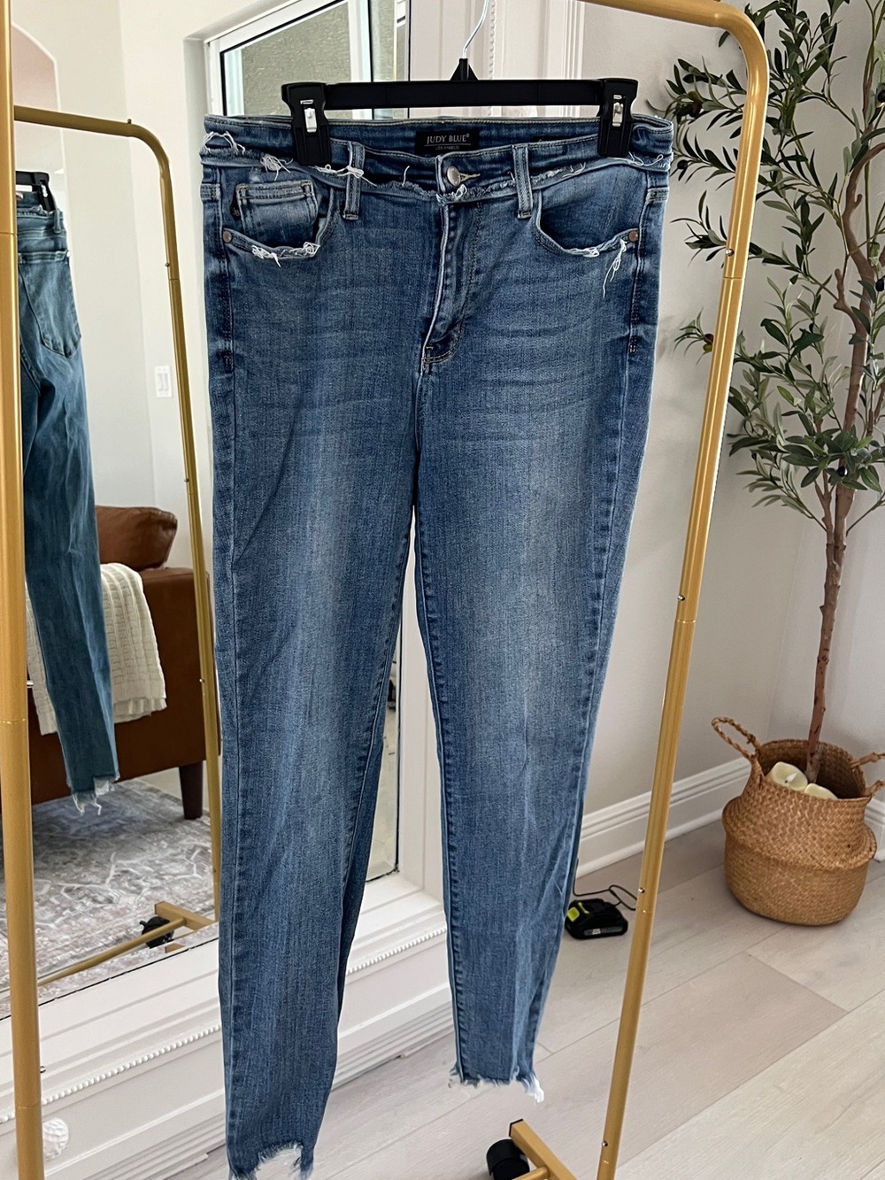 Women's Mid Wash Distressed Slim Jeans - Blue